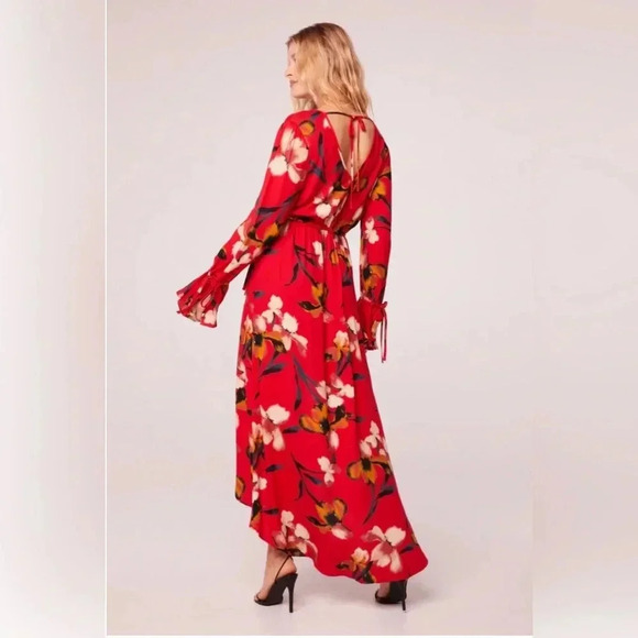 Band of the free POLLY RED FLORAL WRAP MAXI DRESS sz S nwt 012 - Picture 2 of 5